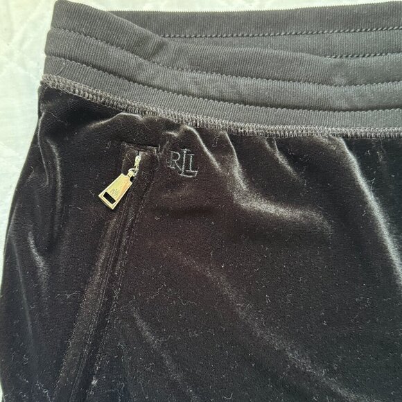 Lauren Ralph Lauren Stretch Velvet Joggers Black Zip Side Pockets Women's Size L - Picture 3 of 9